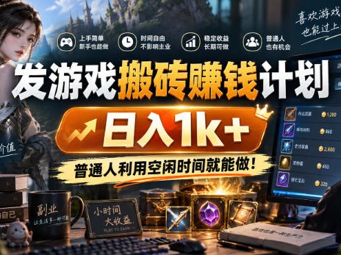 发游戏搬砖賺钱计划，日入1k+，普通人利用空闲时间就能做！【揭秘】