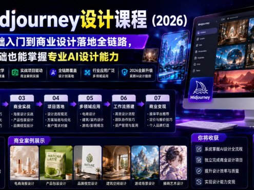 AI Midjourney设计课程(2026)，从零基础入门到商业设计落地全链路，零基础也能掌握专业AI设计能力(更新0913)