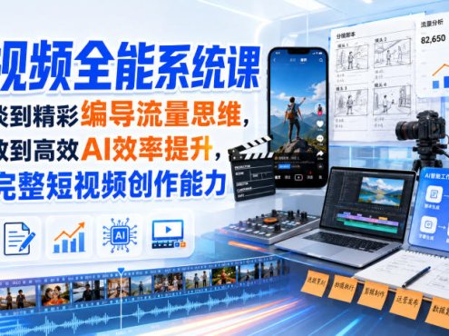 短视频全能系统课，从平淡到精彩编导流量思维，从低效到高效AI效率提升，打造完整短视频创作能力(完整版)