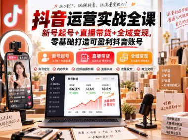 抖音运营实战全课|新号起号+直播带货+全域变现,零基础打造可盈利抖音账号