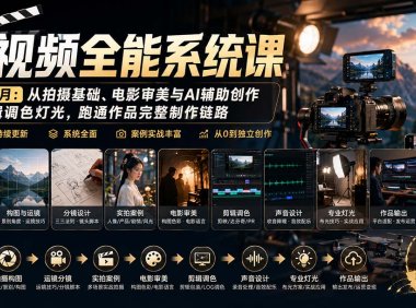 短视频全能系统课-9月完整版:从拍摄基础、电影审美与AI辅助创作到剪辑调色灯光,跑通作品完整制作链路