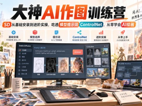 大神AI作图训练营，SD从基础安装到进阶实操，吃透模型提示词ControlNet，从零学会AI绘画