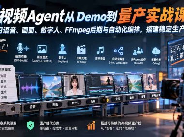 AI视频Agent从Demo到量产实战课:学习语音、画面、数字人、FFmpeg后期与自动化编排,搭建稳定生产线