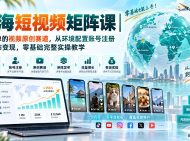 出海短视频矩阵课|超简单的视频原创赛道,从环境配置账号注册到发布变现,零基础完整实操教学