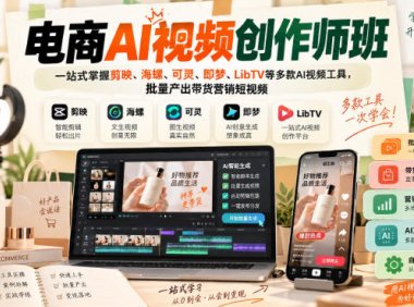 电商AI视频创作师班,一站式掌握剪映、海螺、可灵、即梦、LibTV等多款AI视频工具,批量产出带货营销短视频