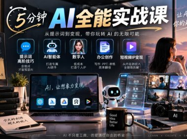 5分钟AI全能实战课|提示词高阶技巧+AI智能体+数字人+办公创作+短视频IP变现全教程
