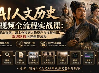AI人文历史短视频全流程实战课-更新:从爆款选题、剧本分镜到人物资产与视频剪辑,系统跑通内容创作流程