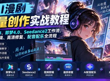 AI漫剧批量创作实战教程:掌握MJ、即梦4.0、Seedance2工作流,完成剪辑、高清修复、配音配乐全流程