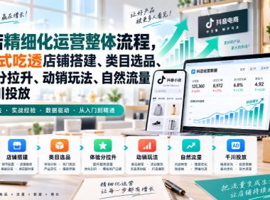 李哥电商-抖店精细化运营整体流程,一站式吃透店铺搭建、类目选品、体验分拉升、动销玩法、自然流量与千川投放