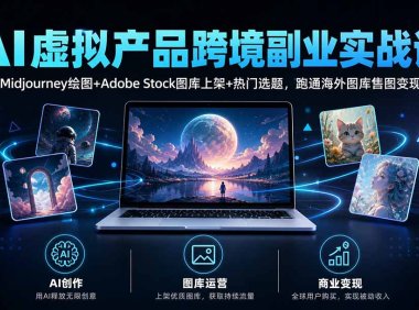 AI虚拟产品跨境副业实战课|Midjourney绘图+Adobe Stock图库上架+热门选题,跑通海外图库售图变现