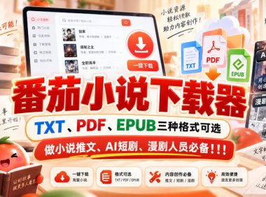 番茄小说下载器,TXT、PDF、EPUB三种格式可选,做小说推文、AI短剧、漫剧人员必备!!!