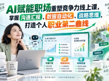 AI赋能职场重塑竞争力线上课,掌握沟通汇报、数据自动化、战略思维,打造个人职业第二曲线