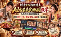 抖音4W粉丝博主AI古装美食短剧教学,从视频制作到剪辑实操,解锁伙伴计划、橱窗带货、收徒多元变现渠道