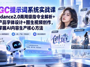 AIGC提示词系统实战课-无水印|Seedance2.0商用级指令全解析+人物产品字体设计+图生视频创作,掌握AI内容生产方法