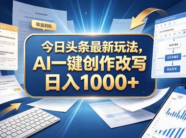 今日头条最新玩法,AI 一键创作改写,简单易上手,轻松日入 1000 +