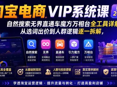 2026淘宝电商终局之战VIP课-更新0920:自然搜索+直通车+无界+精准人群,系统掌握测款动销与全店推广布局方法