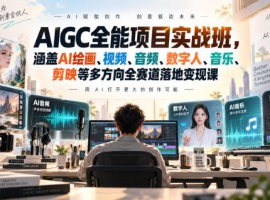 AIGC全能项目实战班,涵盖AI绘画、视频、音频、数字人、音乐、剪映等多方向全赛道落地变现课(更新)