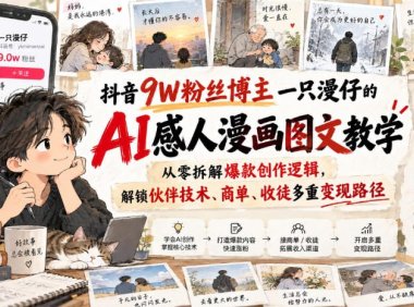 抖音9W粉丝博主一只漫仔的AI感人漫画图文教学,从零拆解爆款创作逻辑,解锁伙伴技术、商单、收徒多重变现路径