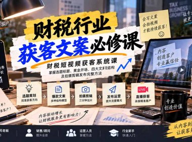 财税短视频获客系统课:掌握选题标题、黄金开场、四大文案结构及拍摄剪辑发布完整方法
