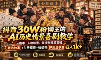 抖音30W粉博主的AI历史情景喜剧教学,从剧本、人物场景、分镜到视频剪辑,精选独家+付费观看+收徒等多渠道收益日入1k+
