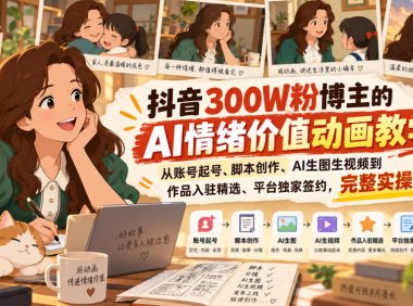 抖音300W粉博主的AI情绪价值动画教学,从账号起号、脚本创作、AI生图生视频到作品入驻精选、平台独家签约,完整实操