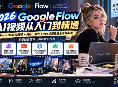 【无水印】Google Flow AI视频从入门到精通:Nano Banana图像+角色一致性+Veo视频生成全流程实战-精翻中英字幕