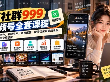 【无水印】某社群999视频号全套课程:AI剧情创作、素材生产、账号运营、投流优化与后端承接,建立稳定变现模型