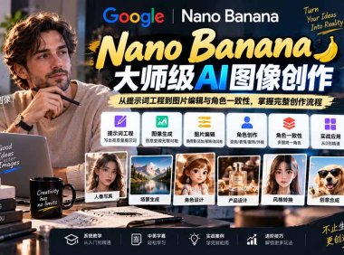 【无水印】Nano Banana大师级AI图像实战课:从提示词工程到图片编辑与角色一致性,掌握完整创作流程