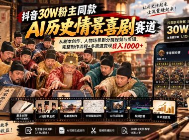 抖音30W粉博主同款AI历史情景喜剧赛道:从剧本创作、人物场景到分镜视频与剪辑,完整制作流程+多渠道变现日入1000+