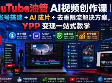 YouTube油管AI视频创作课|账号搭建+AI成片+去重限流解决方案,YPP变现一站式教学(更新0925)