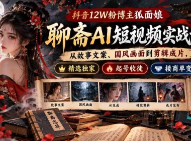抖音12W粉博主狐面娘-聊斋AI短视频实战课:从故事文案、国风画面到剪辑成片,精选独家+起号收徒+接商单变现