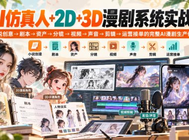 【无水印】AI仿真人+2D+3D漫剧系统实战课,小说创意→剧本→资产→分镜→视频→声音→剪辑→运营接单的完整AI漫剧生产体系