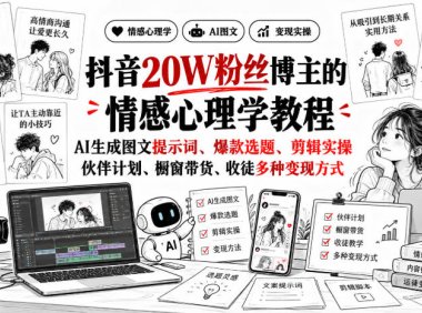 抖音20W粉丝博主静候心声的情感心理学教程,AI生成图文提示词、爆款选题、剪辑实操,伙伴计划、橱窗带货、收徒多种变现方式