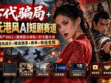 古代骗局+邵氏港风AI短剧赛道:配视觉资产SKILL+视频提示词包+打斗提示词,掌握港风成片+精选独家+商单+收徒变现