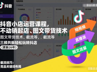抖音小店运营课程,不动销起店、图文带货技术、截流等,三频共振轻松玩转抖店(更新260928)