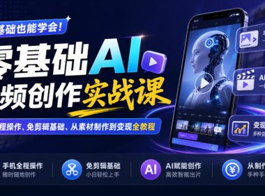 零基础AI视频创作实战课｜手机全程操作、免剪辑基础、从素材制作到变现全教程​