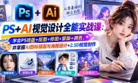 【无水印】PS+AI视觉设计全能实战课:学会PS排版+抠图+修图+蒙版+调色,并掌握AI图标插画与海报设计+2.5D视觉创作