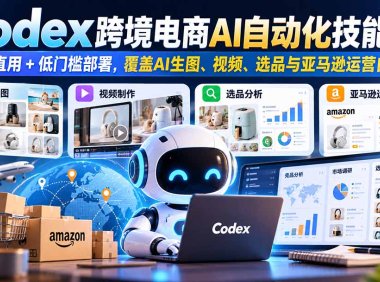 【无水印】Codex跨境电商AI自动化技能包:国内直用+低门槛部署,覆盖AI生图、视频、选品与亚马逊运营自动化