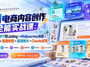 【无水印】AI电商内容创作全能实战课:ChatGPT写Listing+Midjourney绘图+AI配音+抠图修图+高清放大+Claude应用