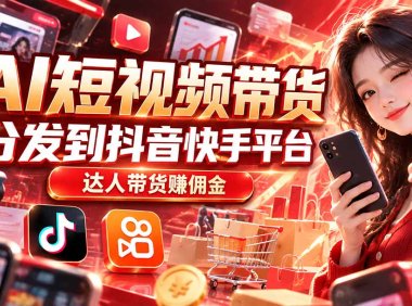 【AI短视频带货】分发到抖音快手平台,达人带货赚佣金