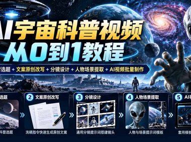 AI宇宙科普视频从0到1教程|外星题材选题+文案原创改写+分镜设计+人物场景提取+AI视频批量制作