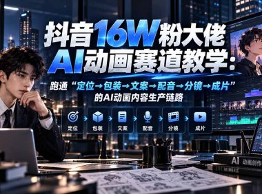 抖音16W粉大佬规则门禁AI动画赛道教学:跑通“定位→包装→文案→配音→分镜→成片”的AI动画内容生产链路