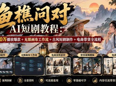 【无水印】渔樵问对AI短剧教程:拆解200万播放爆款+无限画布工作流+古风短剧制作+电商带货全流程