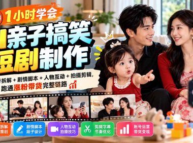 1小时学会AI亲子搞笑短剧制作:爆款账号拆解+剧情脚本+人物互动+拍摄剪辑,跑通涨粉带货完整链路