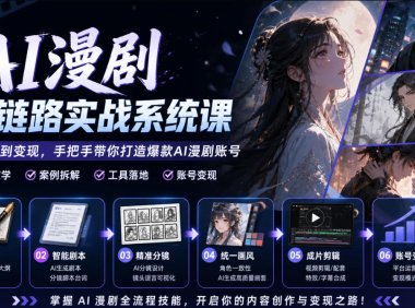 AI漫剧全链路实战系统课|原创小说、智能剧本、精准分镜、统一画风、成片剪辑、账号变现实操教学
