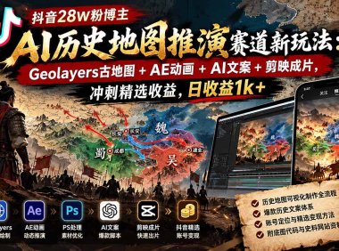 抖音28W粉博主AI历史地图推演赛道新玩法:Geolayers古地图+AE动画+AI文案+剪映成片,冲刺精选收益,日收益1k+