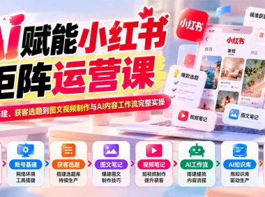 AI赋能小红书矩阵运营课：从账号基建、获客选题到图文视频制作与AI内容工作流完整实操