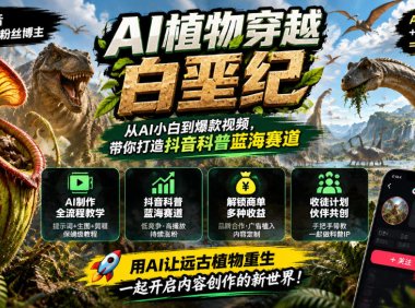 抖音7W粉丝博主的AI植物穿越白垩纪教学,抖音科普蓝海赛道,解锁商单收徒伙伴计划等多种收益