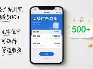 头条广告浏览躺赚500+无需值守,可矩阵并附有管道收益