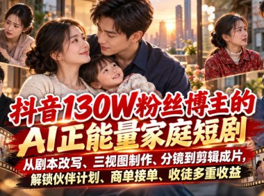抖音130W粉丝博主的AI正能量家庭短剧,从剧本改写、三视图制作、分镜到剪辑成片,解锁伙伴计划、商单接单、收徒多重收益(更新1007)